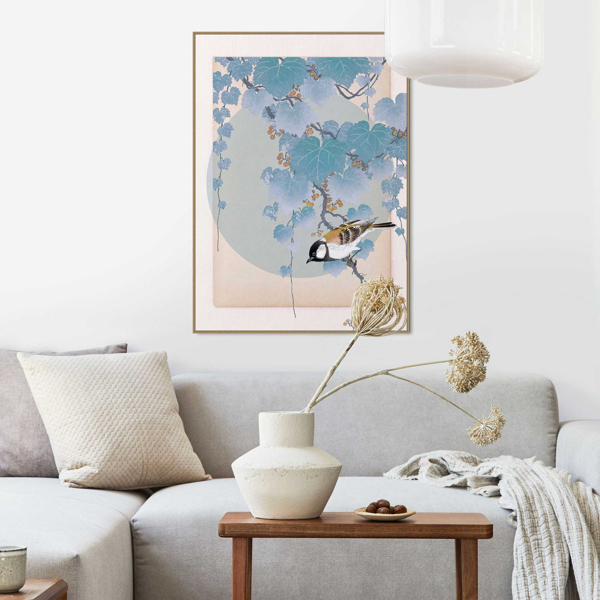 Framed Poster Blue Botanical Bird 70x50