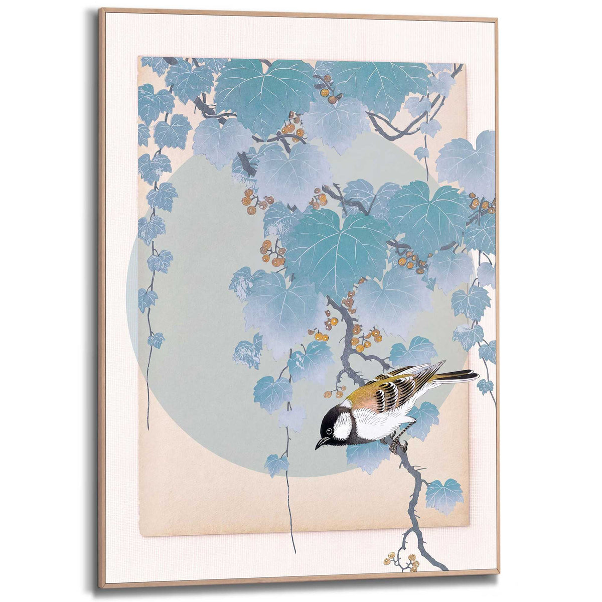 Framed Poster Blue Botanical Bird 70x50