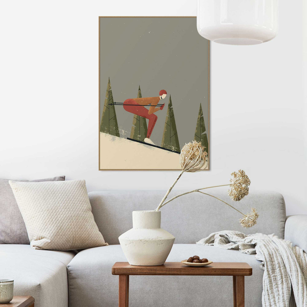 Framed Poster Skiing Downhill 70x50