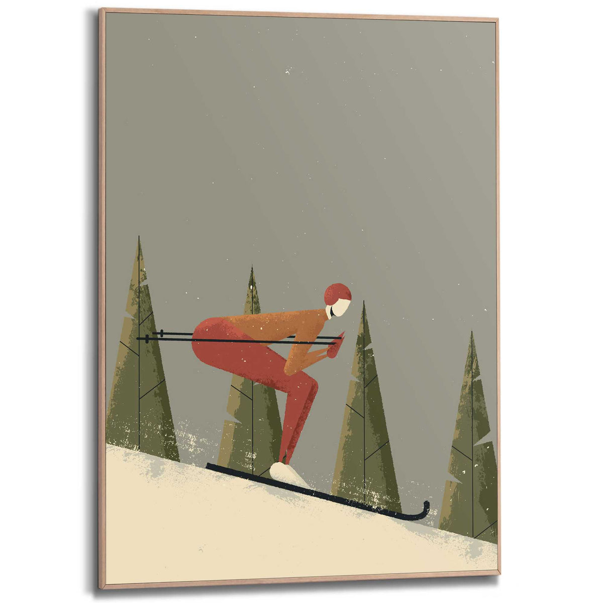 Framed Poster Skiing Downhill 70x50