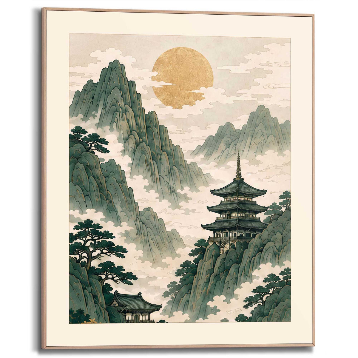 Framed Poster Emerald Japanese Art 50x40