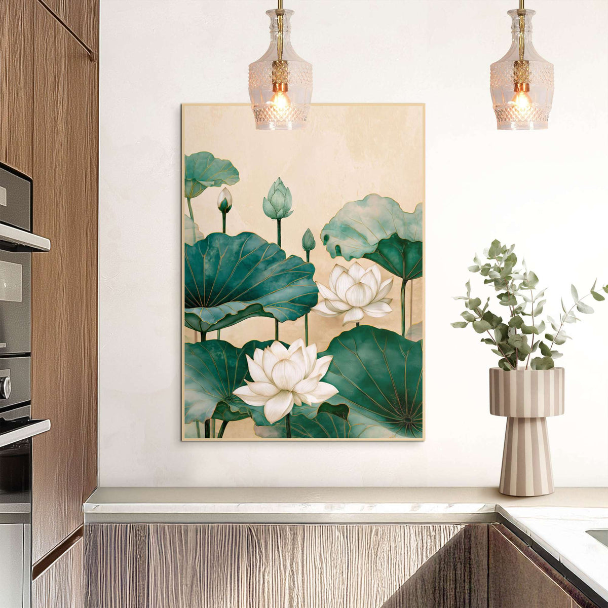 Framed Poster White lotus in Bloom 70x50
