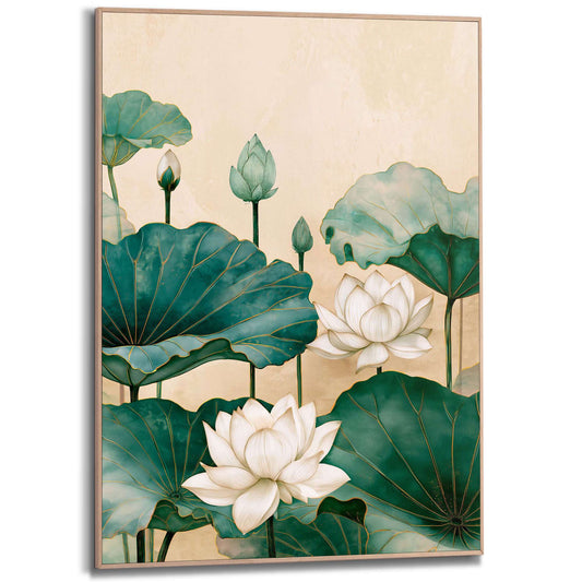 Framed Poster White lotus in Bloom 70x50