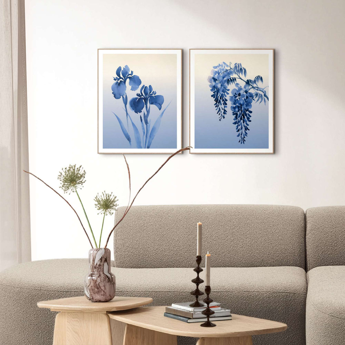 Framed Poster Blue Botanical Duo 50x40