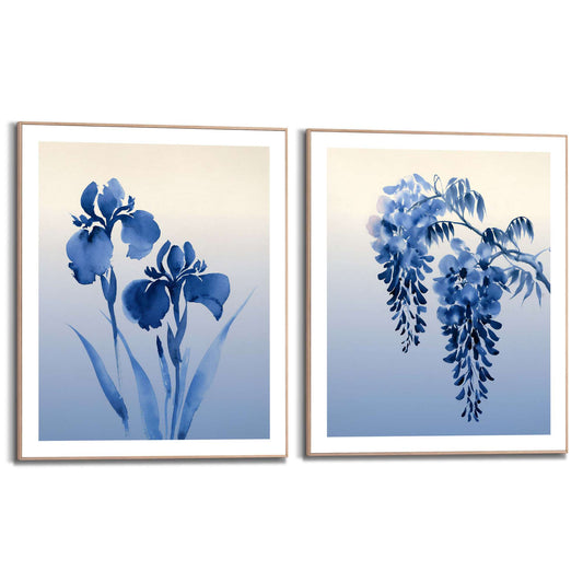 Framed Poster Blue Botanical Duo 50x40