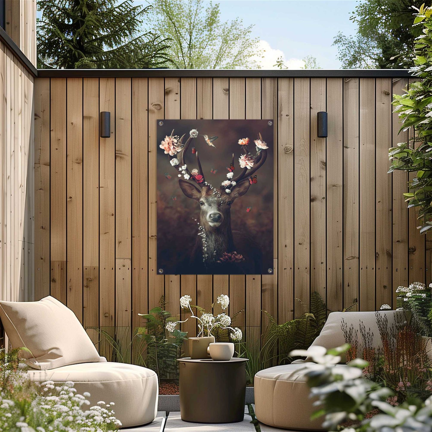 Outdoor Art Floral Deer 70x50