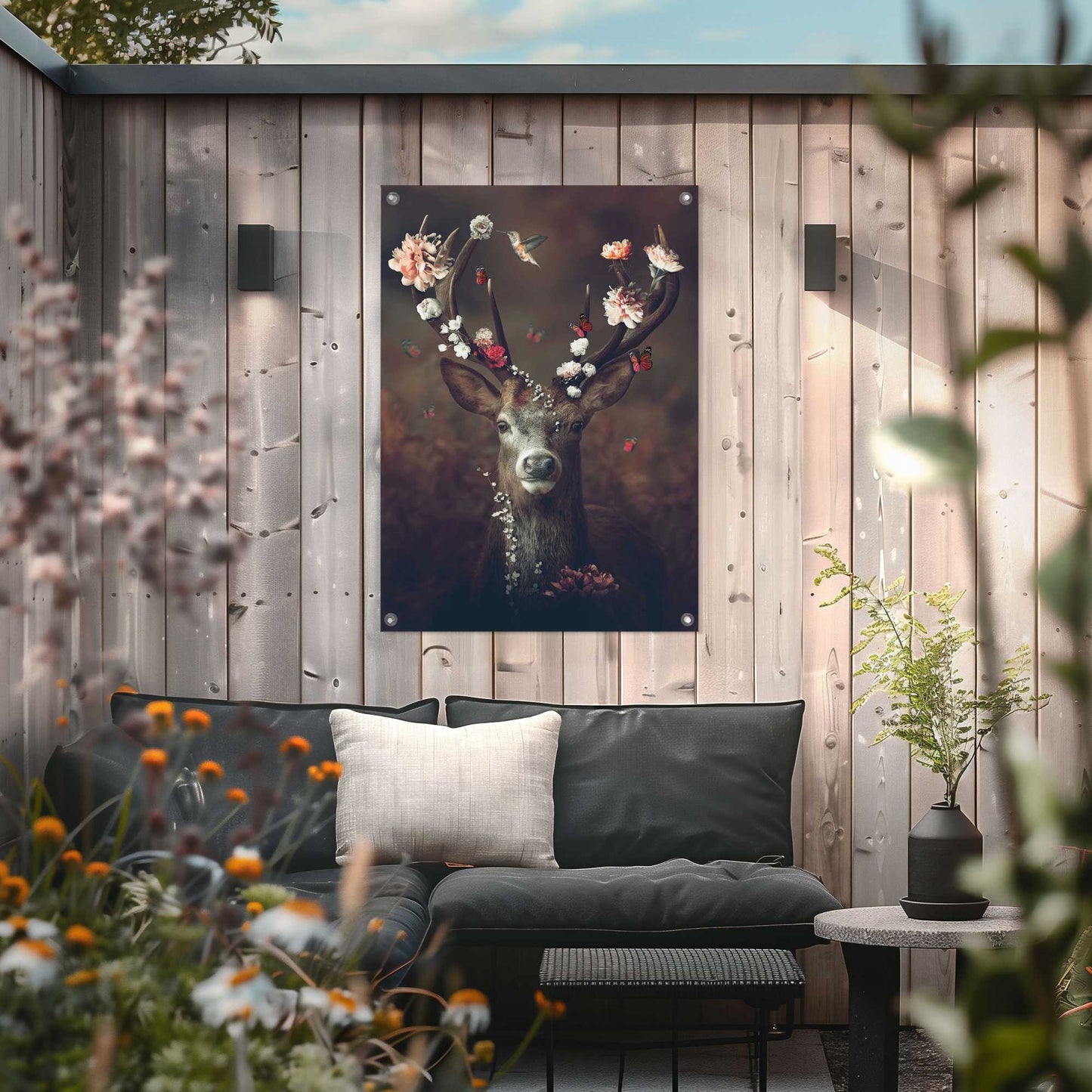 Outdoor Art Floral Deer 70x50