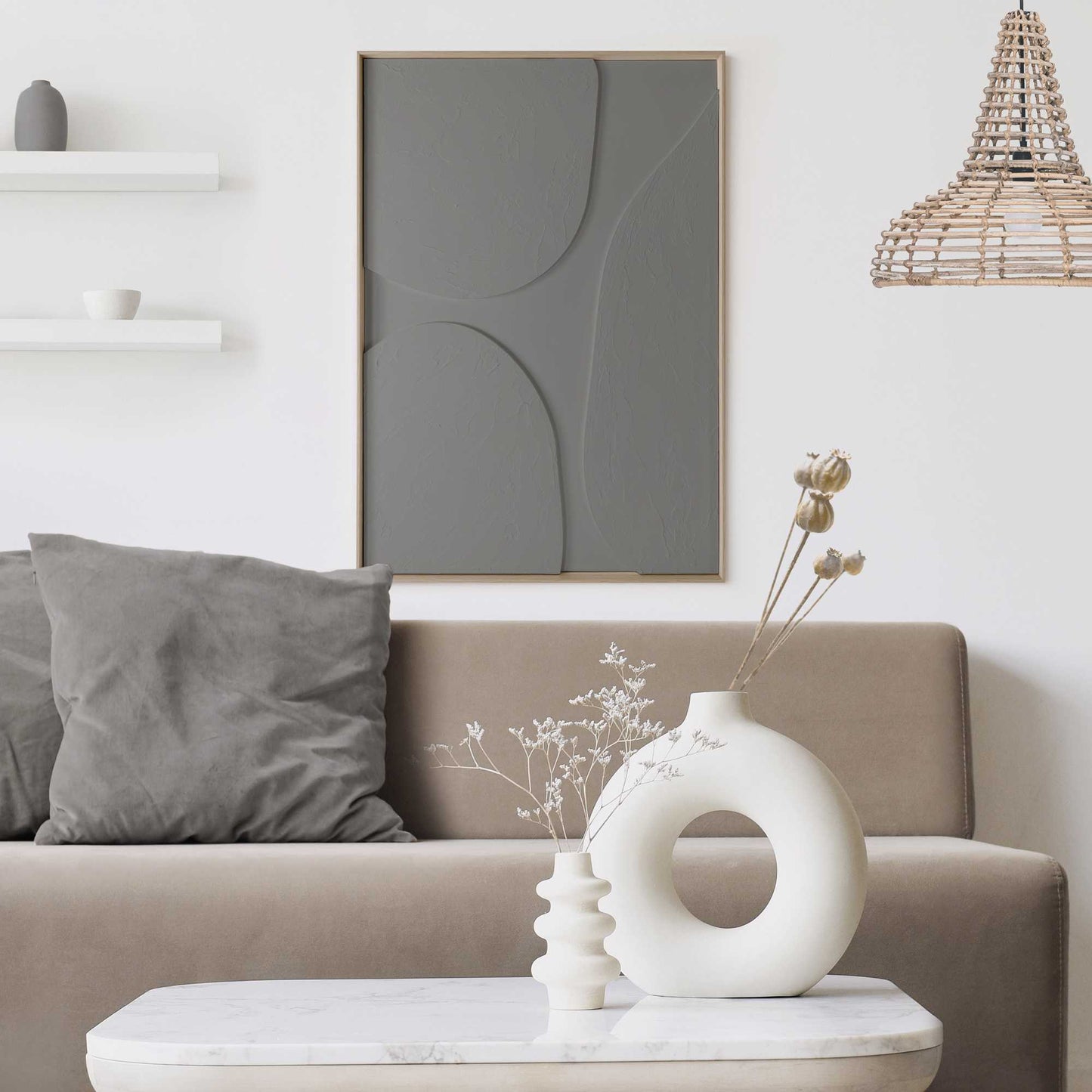 Handmade 3D Art Pebbles - warm grey 70x50