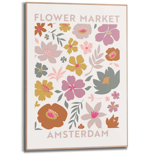 Framed in Wood Flower Market - Amsterdam 70x50