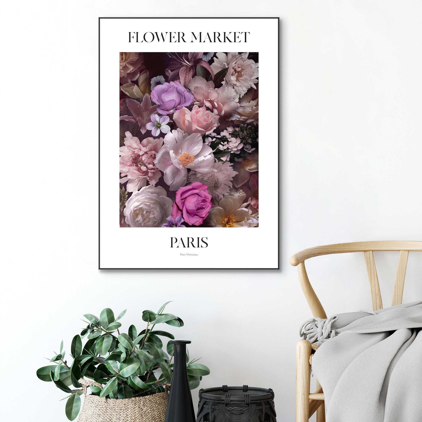 Framed in Black Bed of Roses 70x50