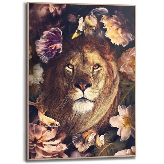 Framed in Wood Exotic Lion 70x50