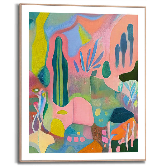 Framed in Wood Colourful Abstract 50x40
