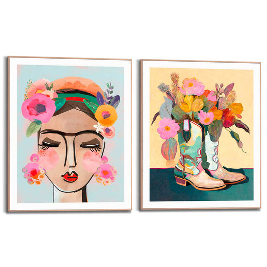 Framed in Wood Happy Boots 40x50