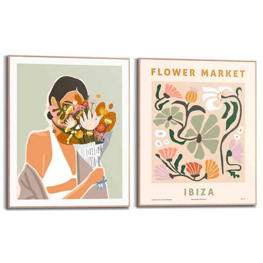 Framed in Wood Floral Set 40x50