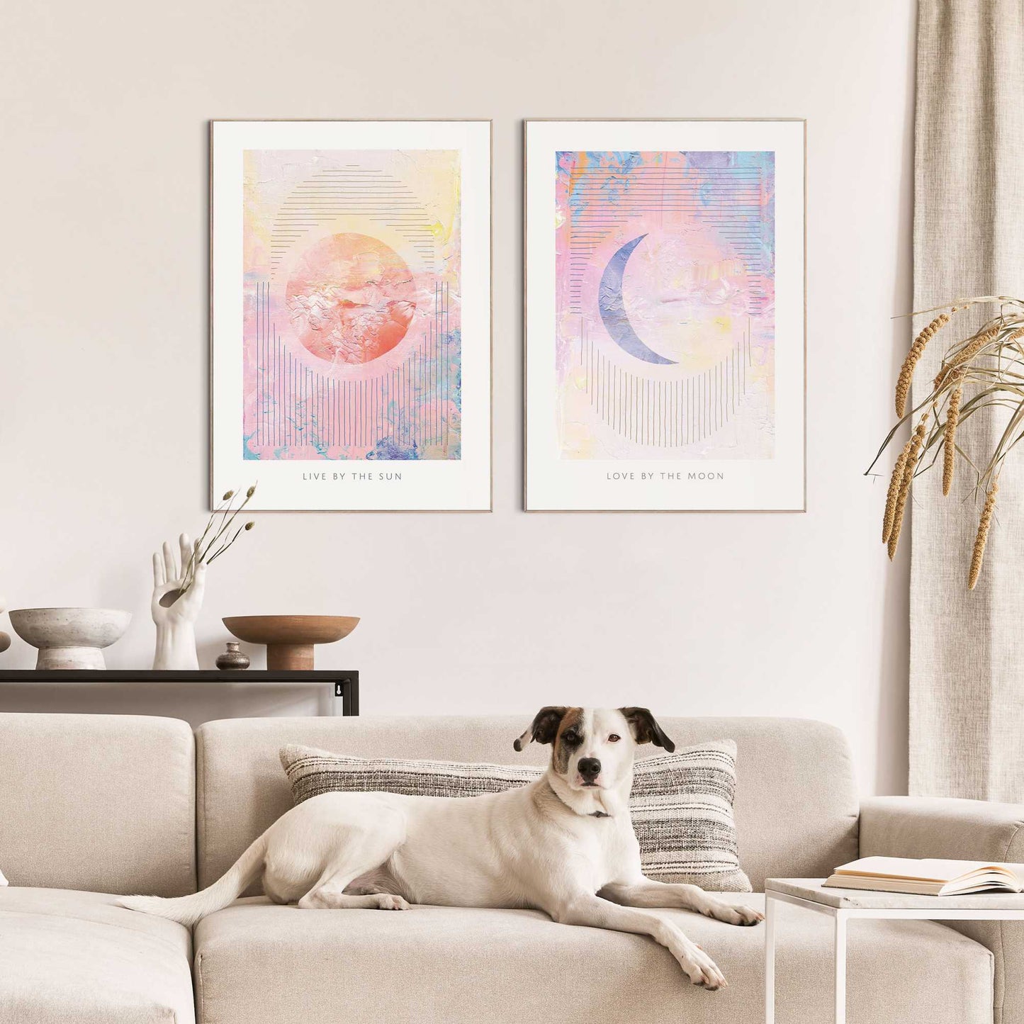 Framed in Wood Sun and Moon - Pinky Colours 70x50