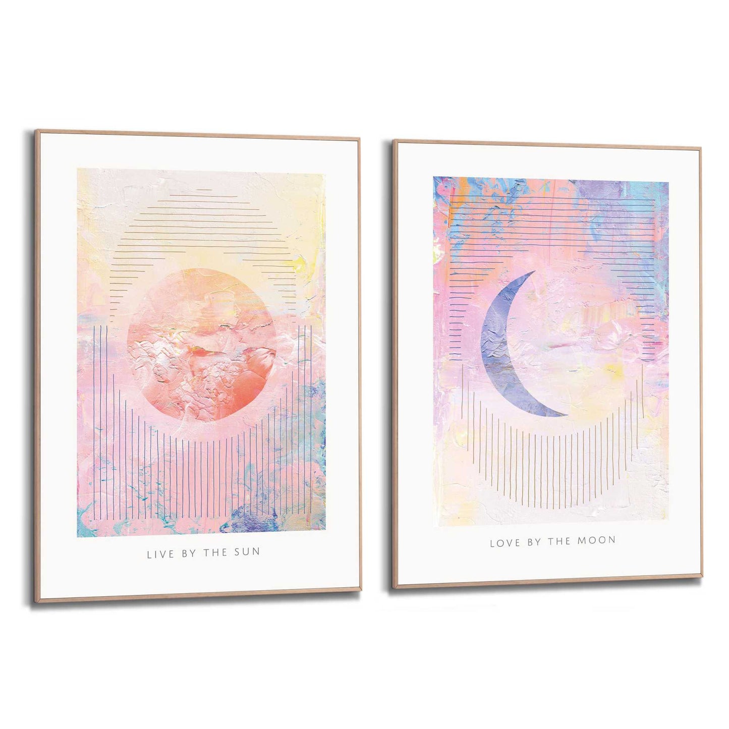 Framed in Wood Sun and Moon - Pinky Colours 70x50