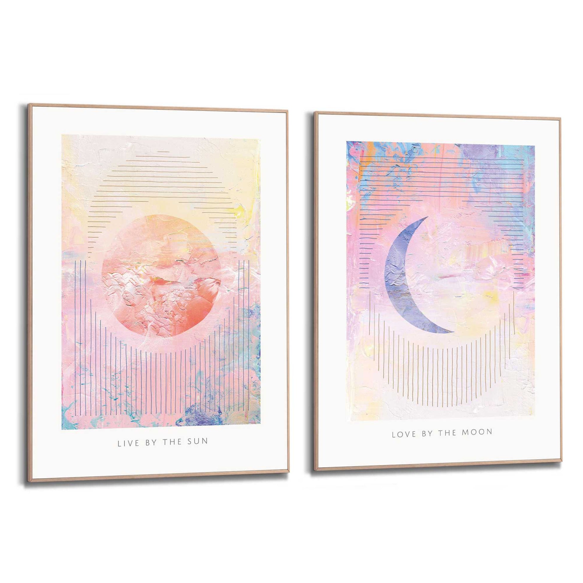 Framed in Wood Sun and Moon - Pinky Colours 70x50