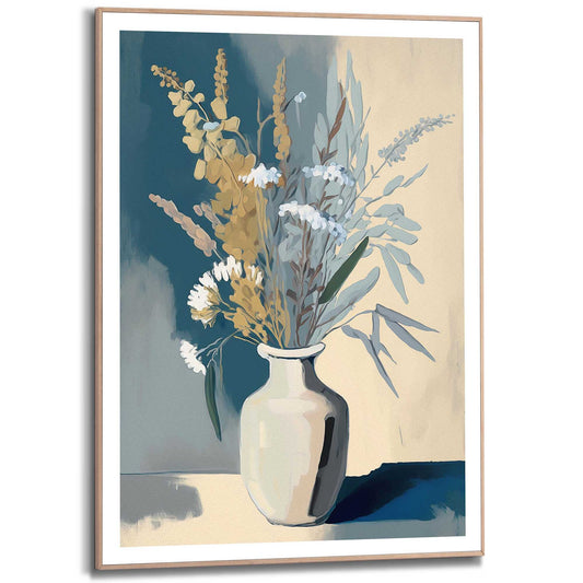 Framed in Wood Vase in Blue Colours 70x50