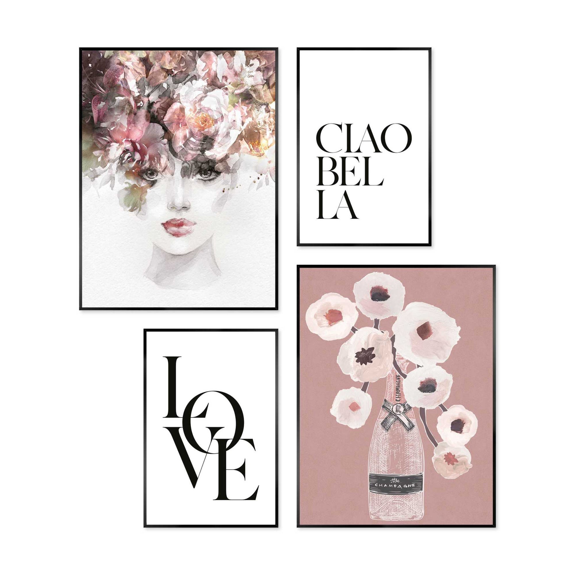 Framed in Black Picture set Sweet Flower Set 40x30