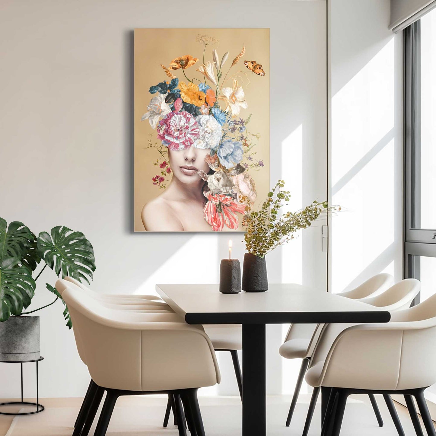 Framed Picture Floral Lady 90x60