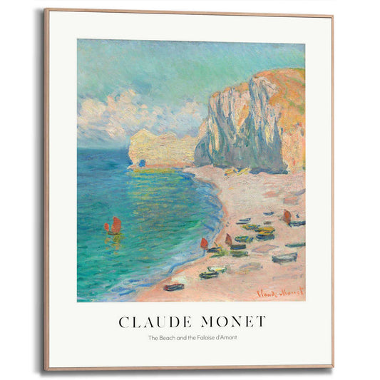 Framed in Wood Monet - Etretat Beach 50x40