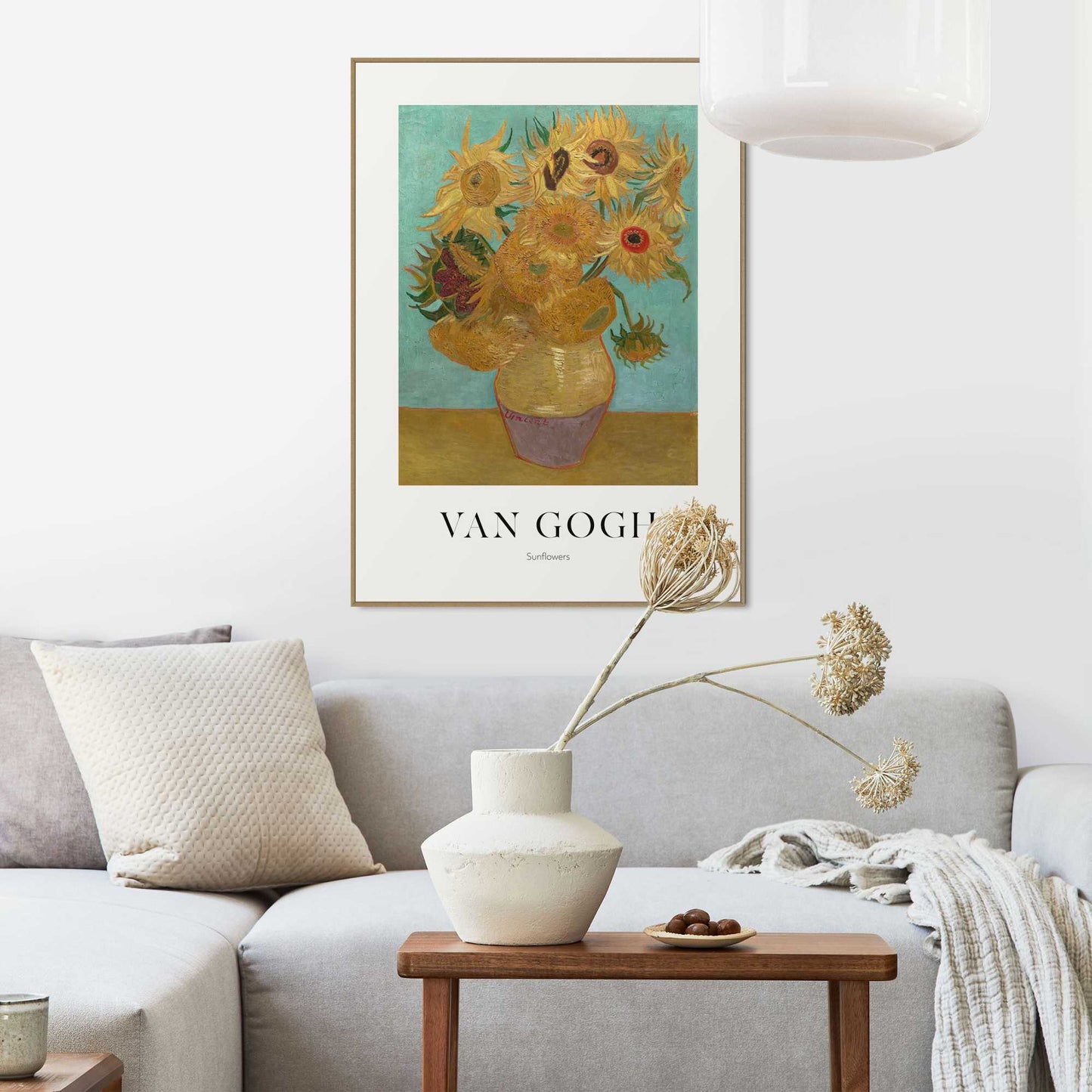 Framed in Wood Vincent van Gogh - sunflowers blue 70x50