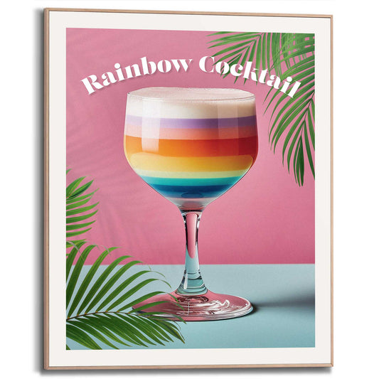 Framed in Wood Rainbow Cocktail Retro 50x40