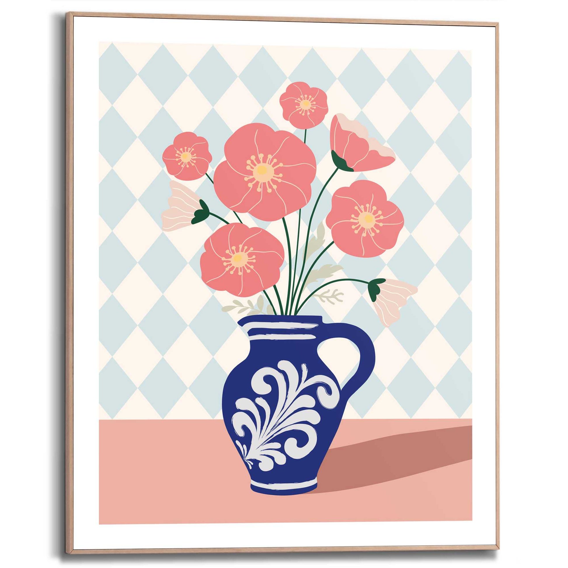 Framed in Wood Blue Vase 50x40