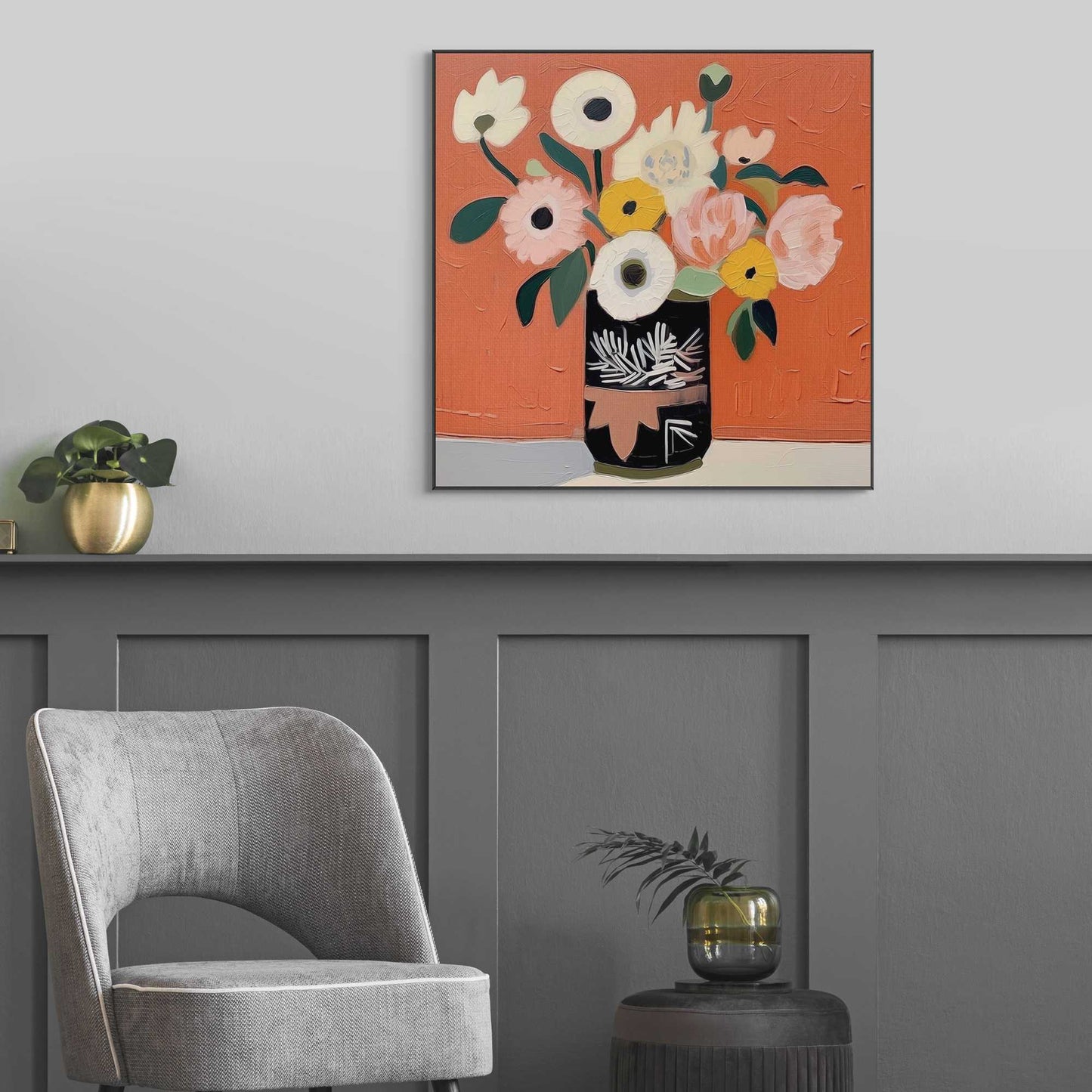 Black wooden frame Red Wall Flowers 50x50