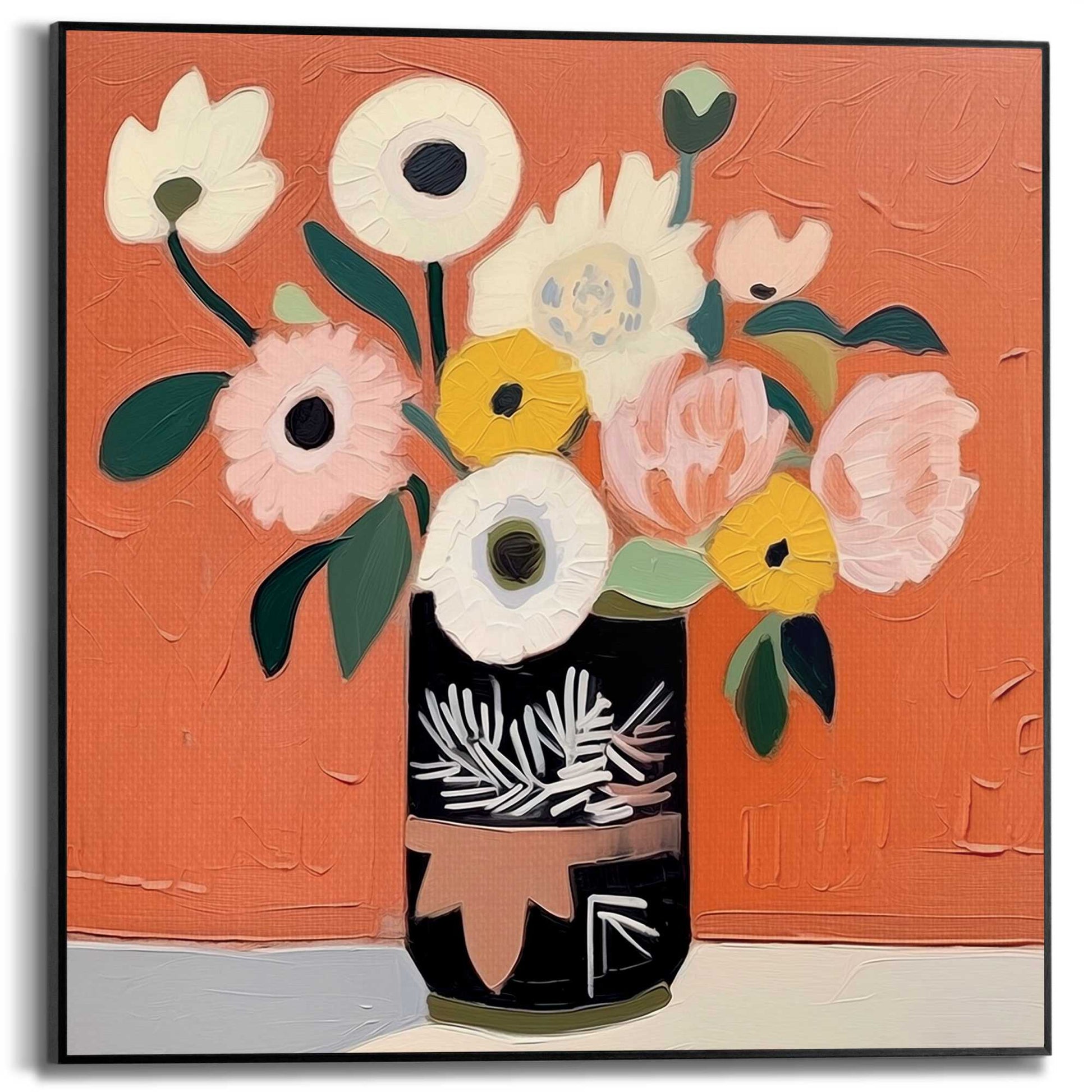 Black wooden frame Red Wall Flowers 50x50