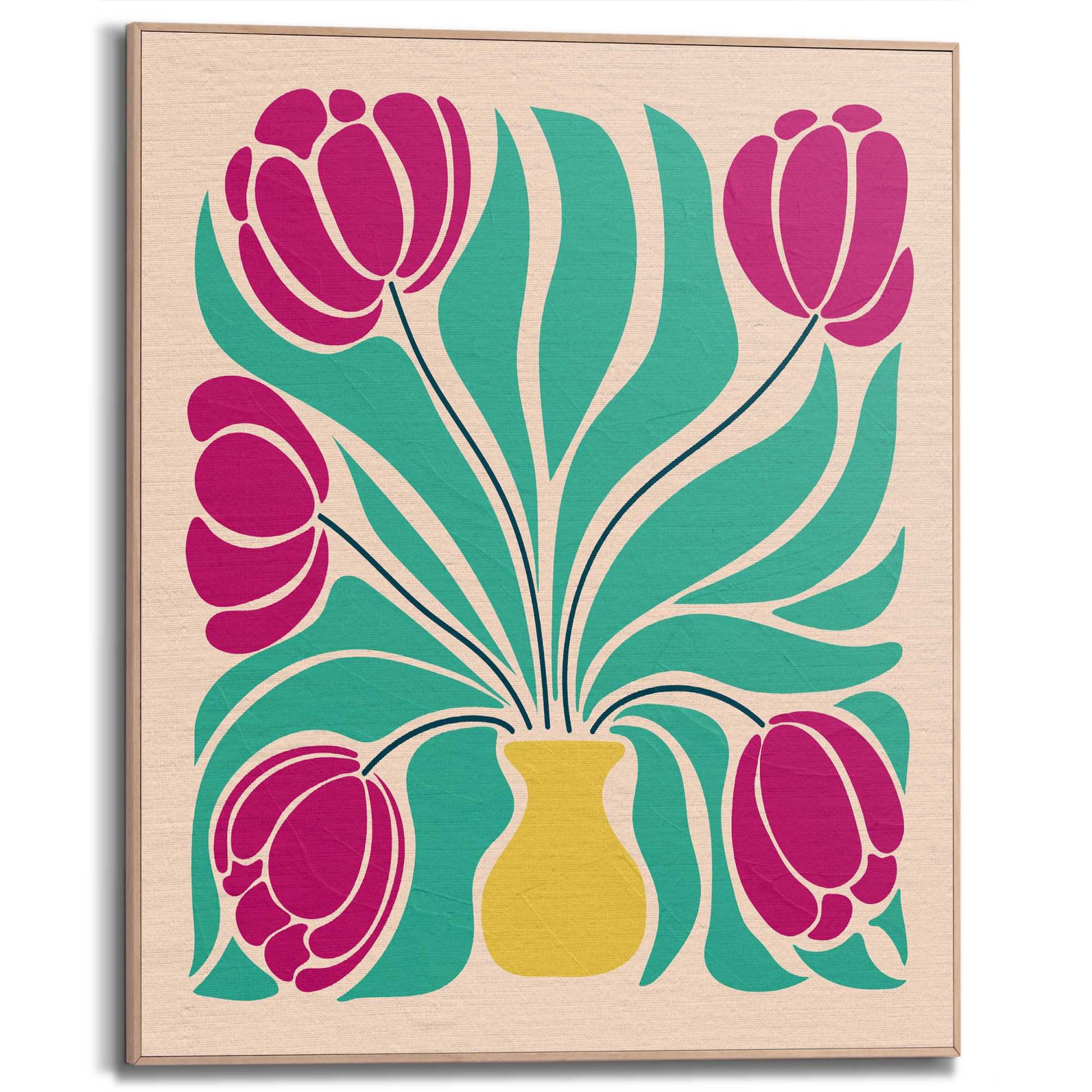 Framed in Wood Vase of Flowers 50x40