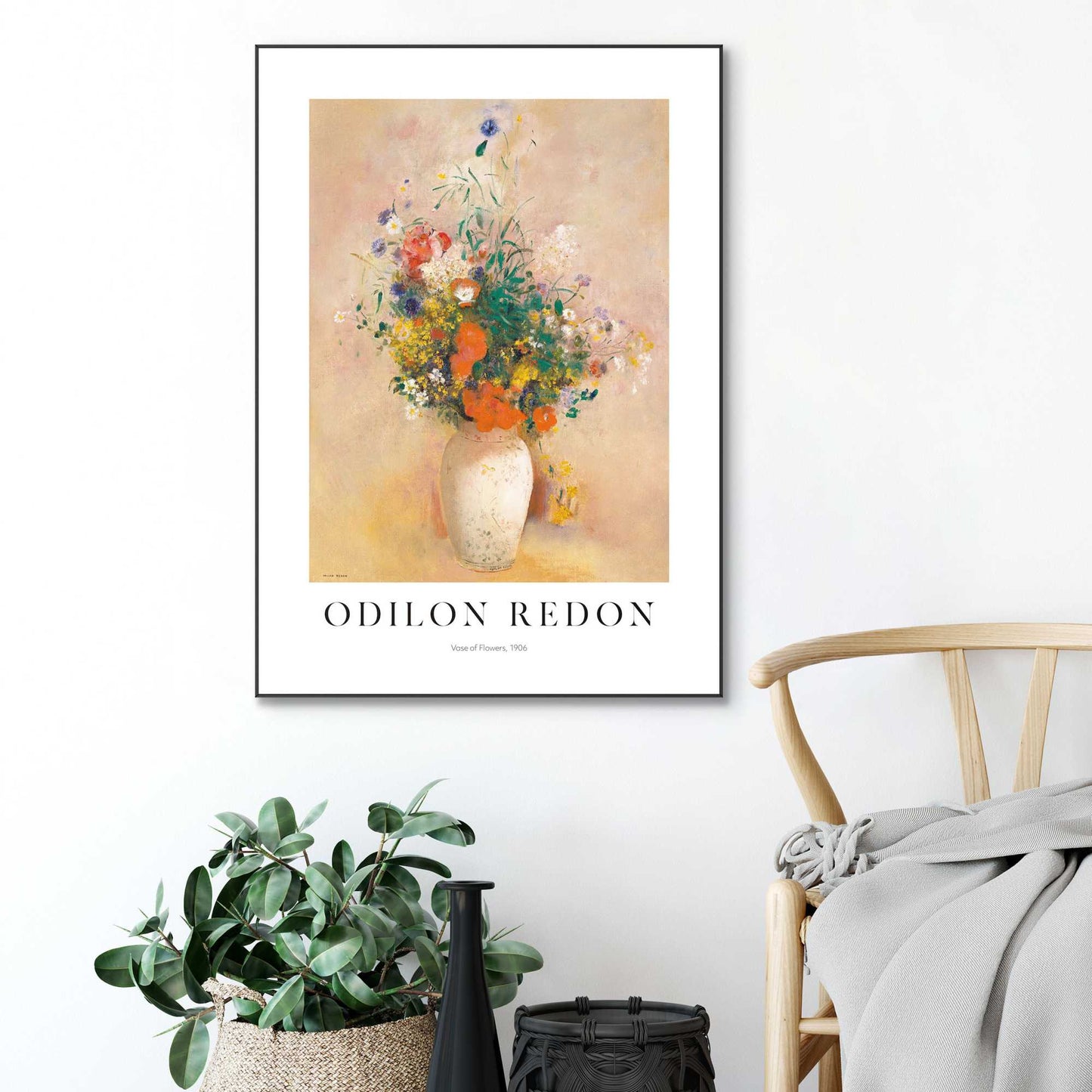 Framed in Black Odilon Redon - vase of flowers ca. 1905 70x50