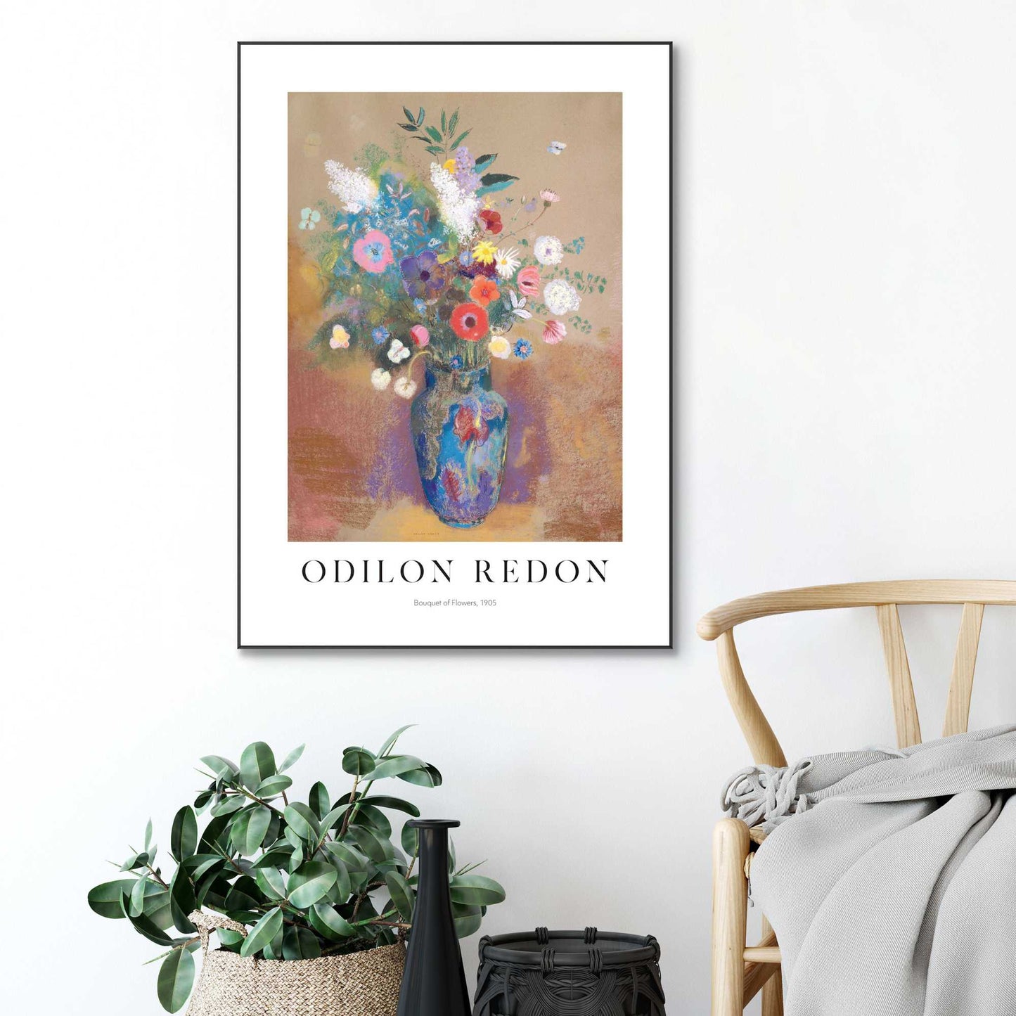 Framed in Black Odilon Redon - bouquet of flowers pink background ca. 1906 70x50