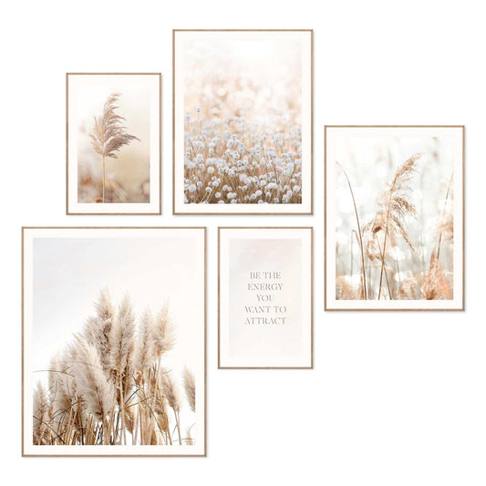 Framed in Wood Grasses Set 50x40