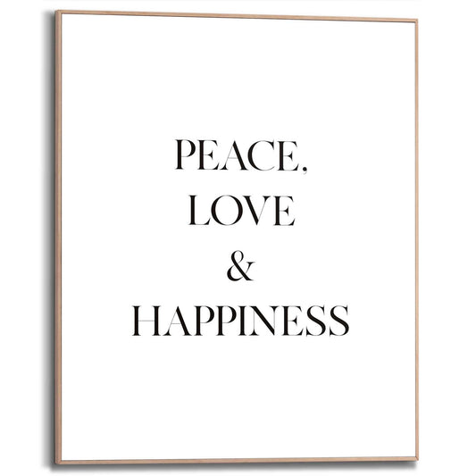 Framed in Wood Peace, Love & Happiness 50x40
