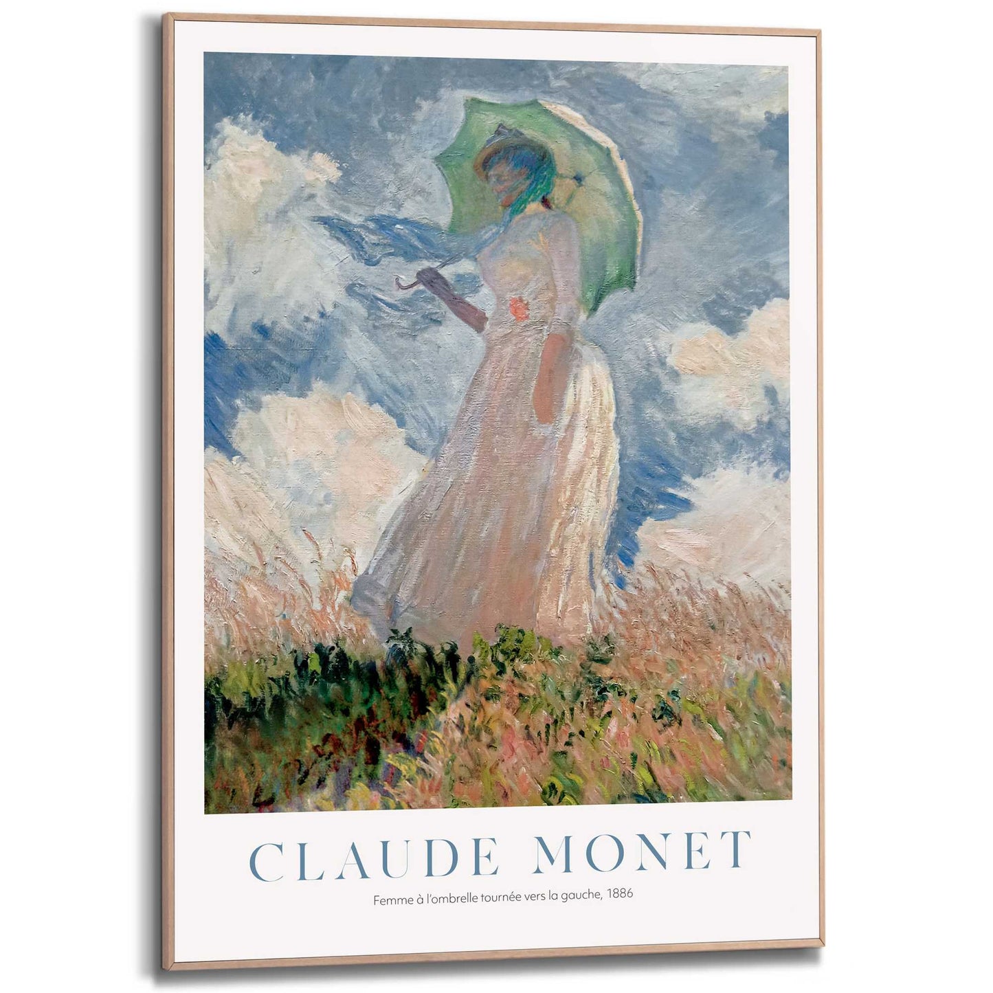 Framed in Wood Monet - woman with a parasol, facing left 70x50