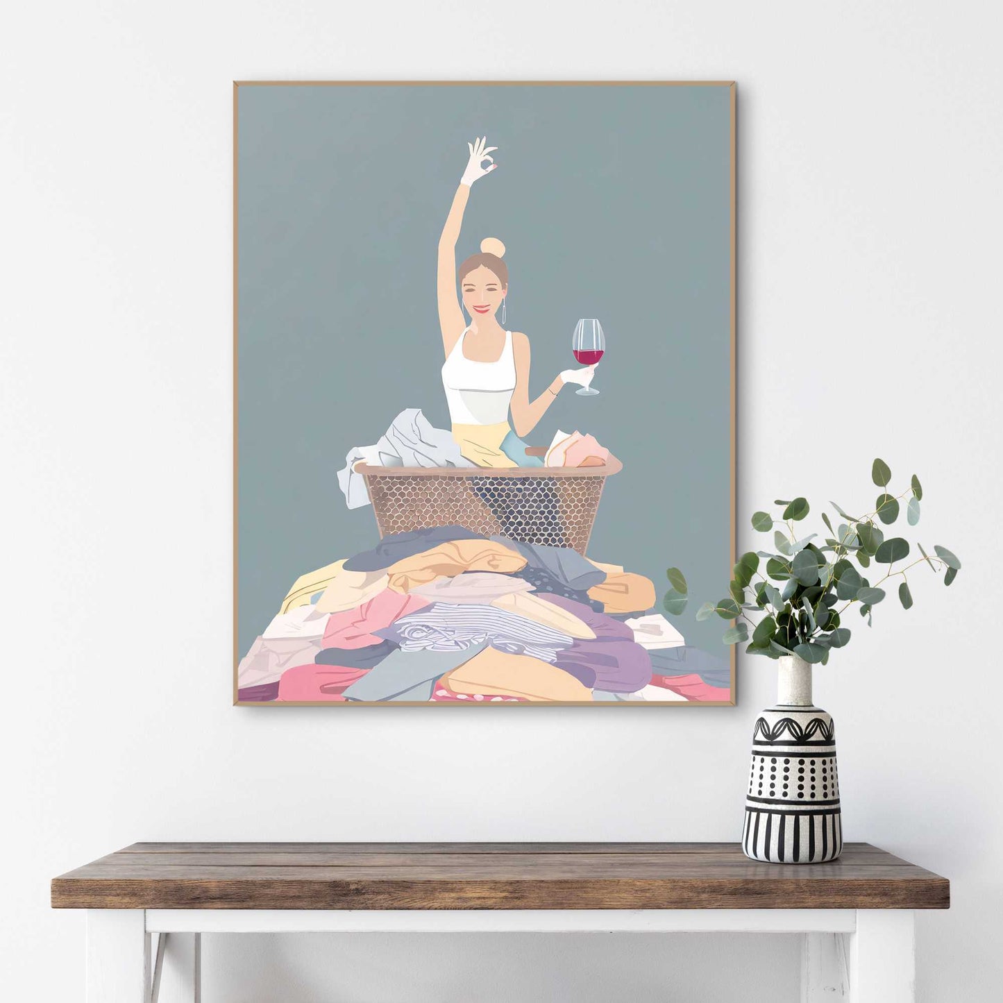 Framed in Wood Laundry Wine 50x40