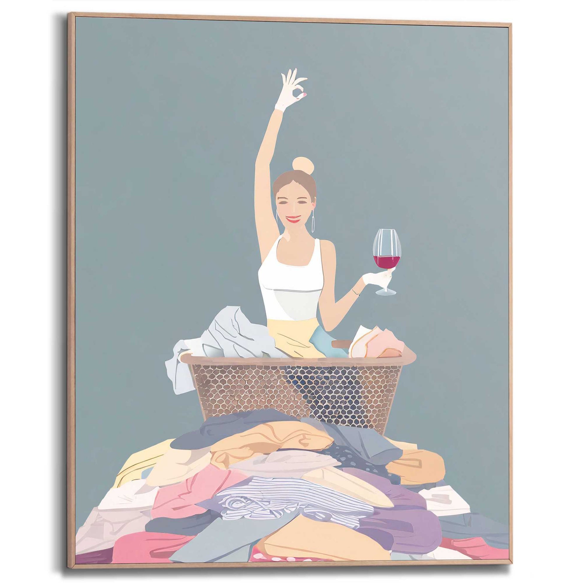 Framed in Wood Laundry Wine 50x40