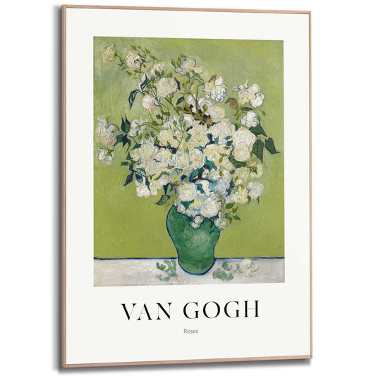 Framed in Wood Van Gogh - white roses 70x50