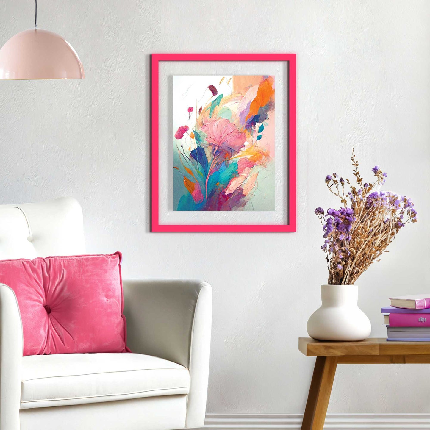 Framed Acryl Colourful Painted Flowers I 50x40