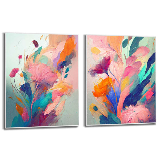 Framed in White Colourful Painted Flowers Set 50x40