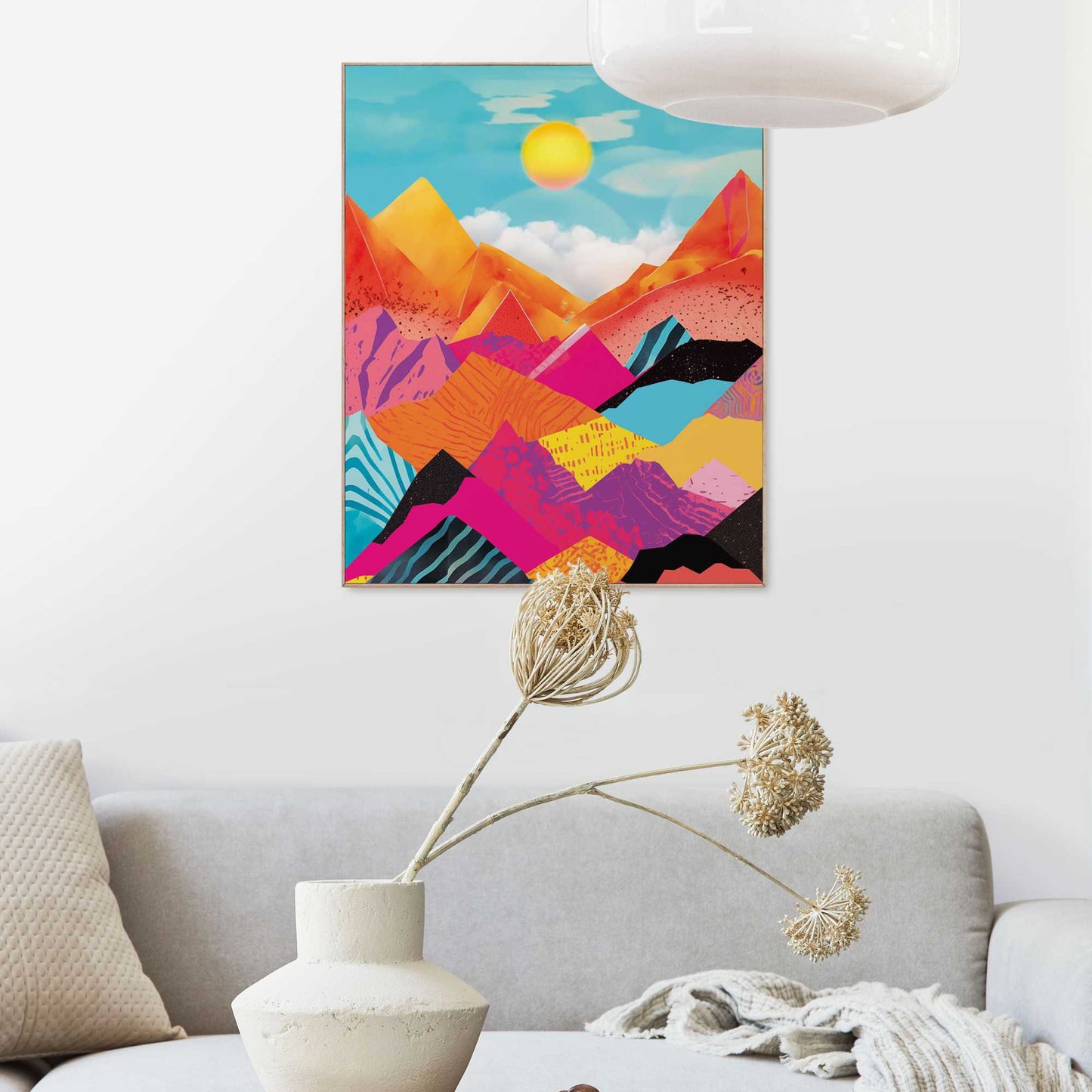 Framed in Wood Abstract Colour Mountains 50x40