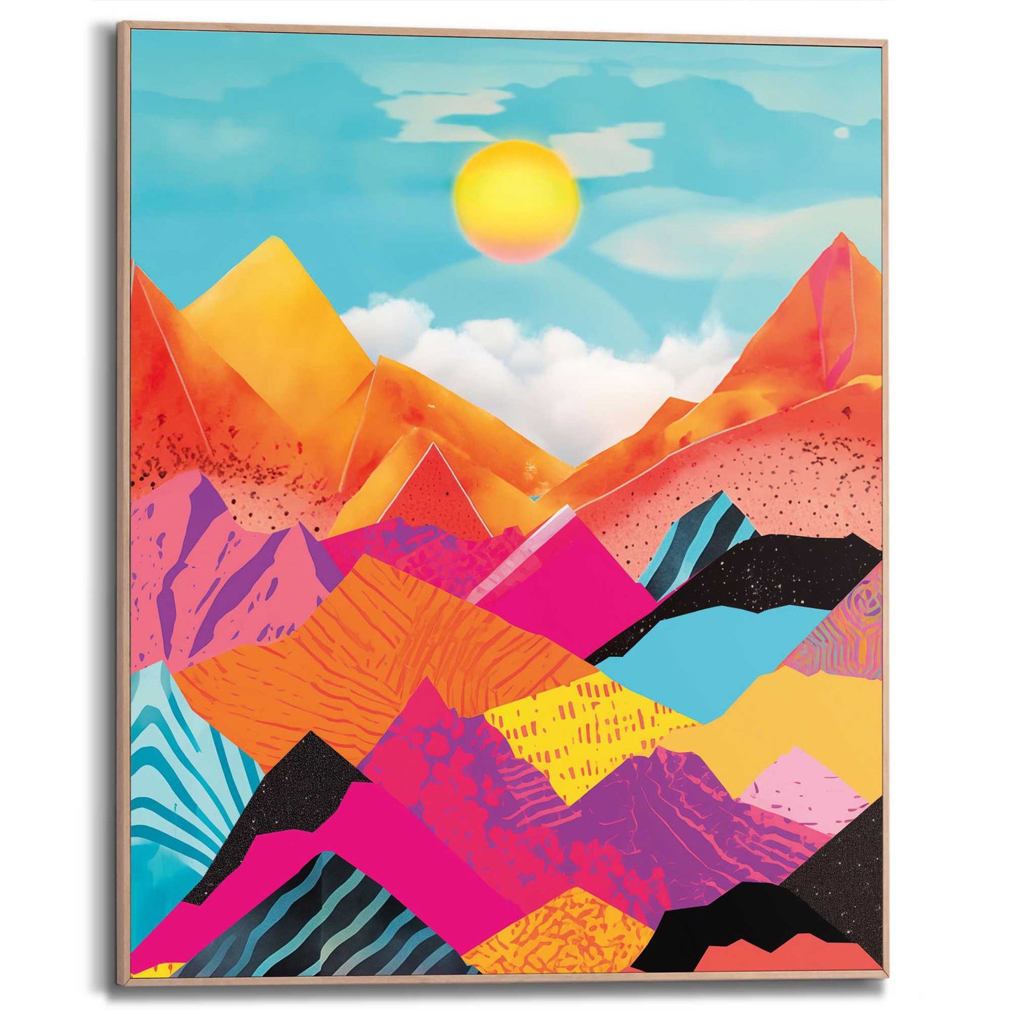 Framed in Wood Abstract Colour Mountains 50x40