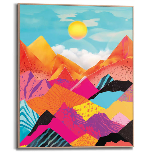 Framed in Wood Abstract Colour Mountains 50x40