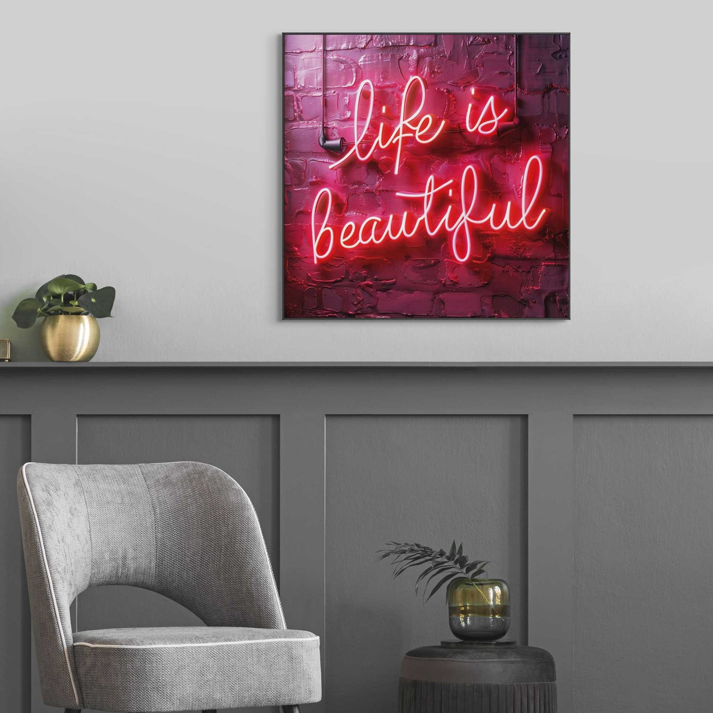 Black wooden frame Life is Beautiful 50x50