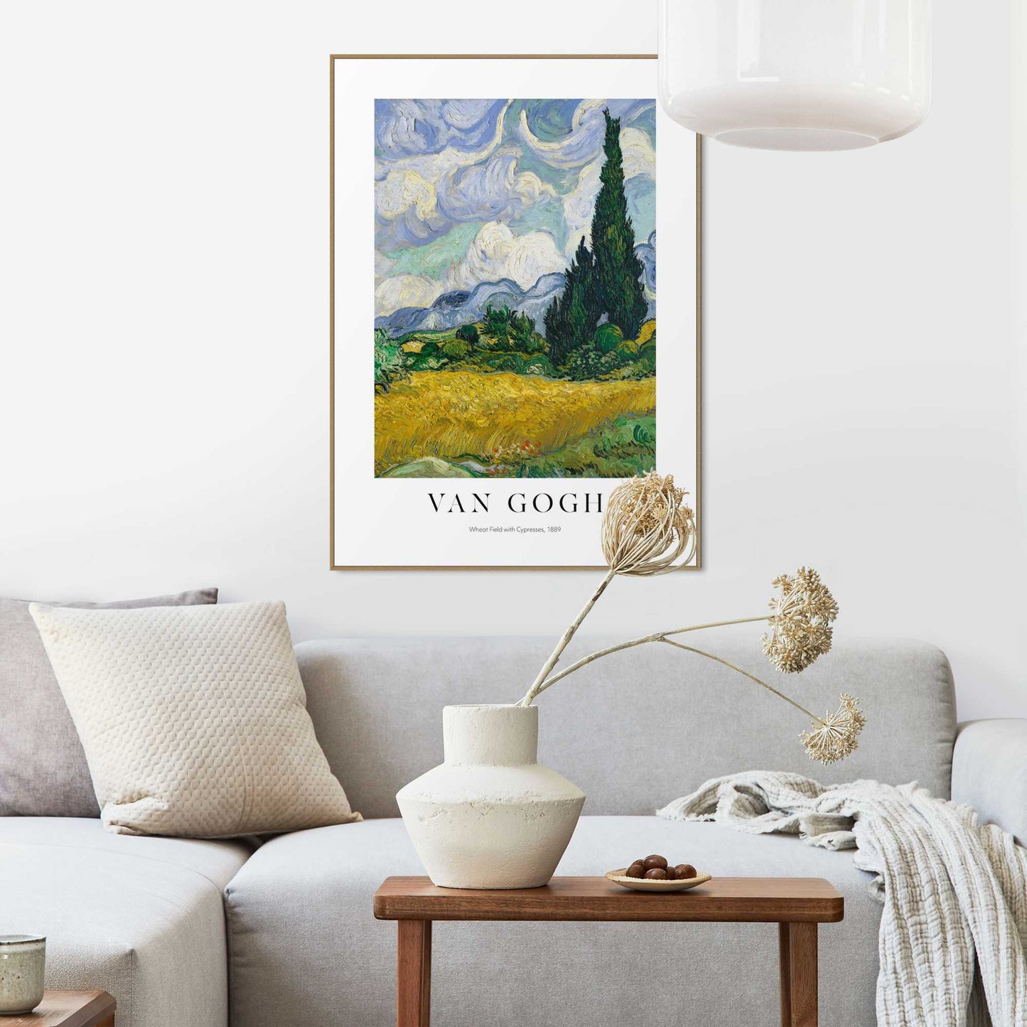 Framed in Wood Van Gogh - wheat field with cypresses 70x50