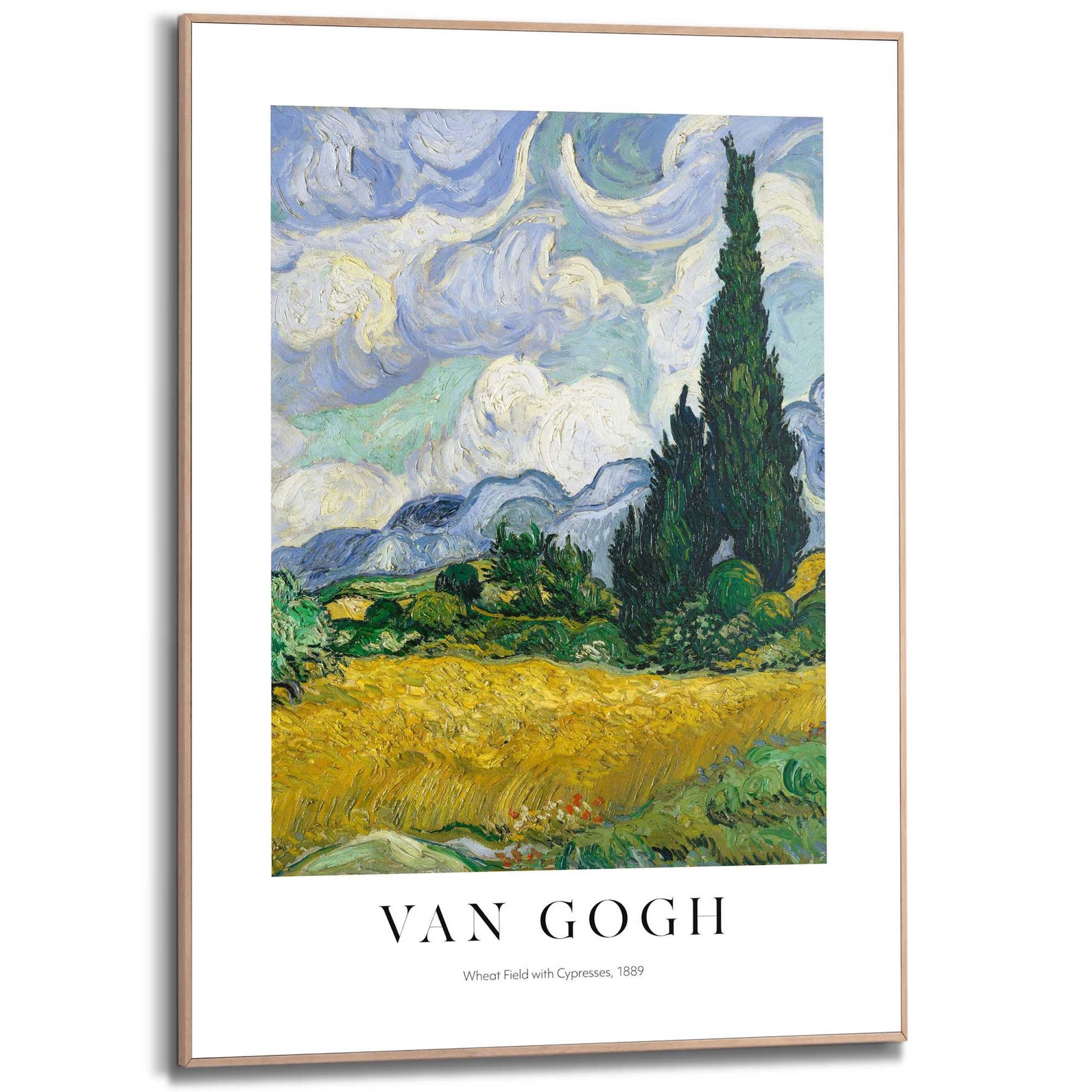 Framed in Wood Van Gogh - wheat field with cypresses 70x50