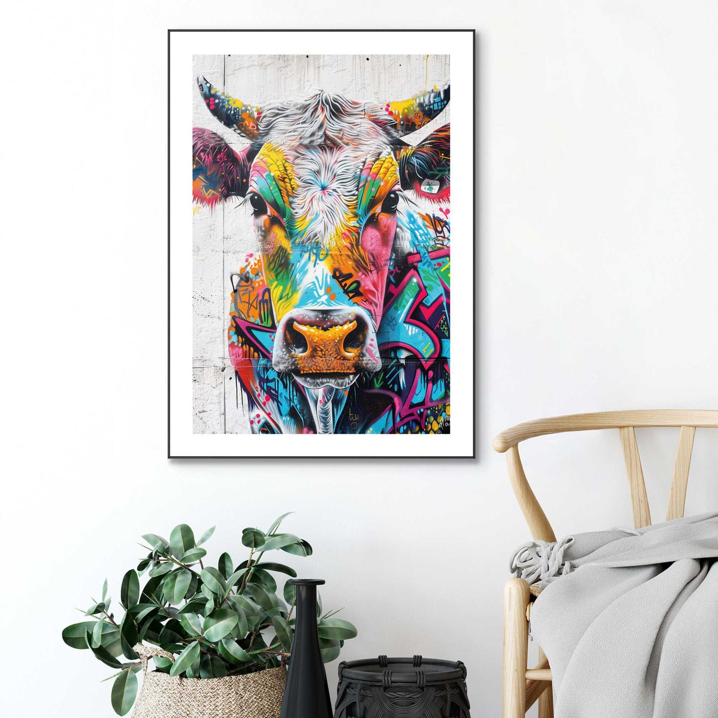 Framed in Black Colour Cow 70x50
