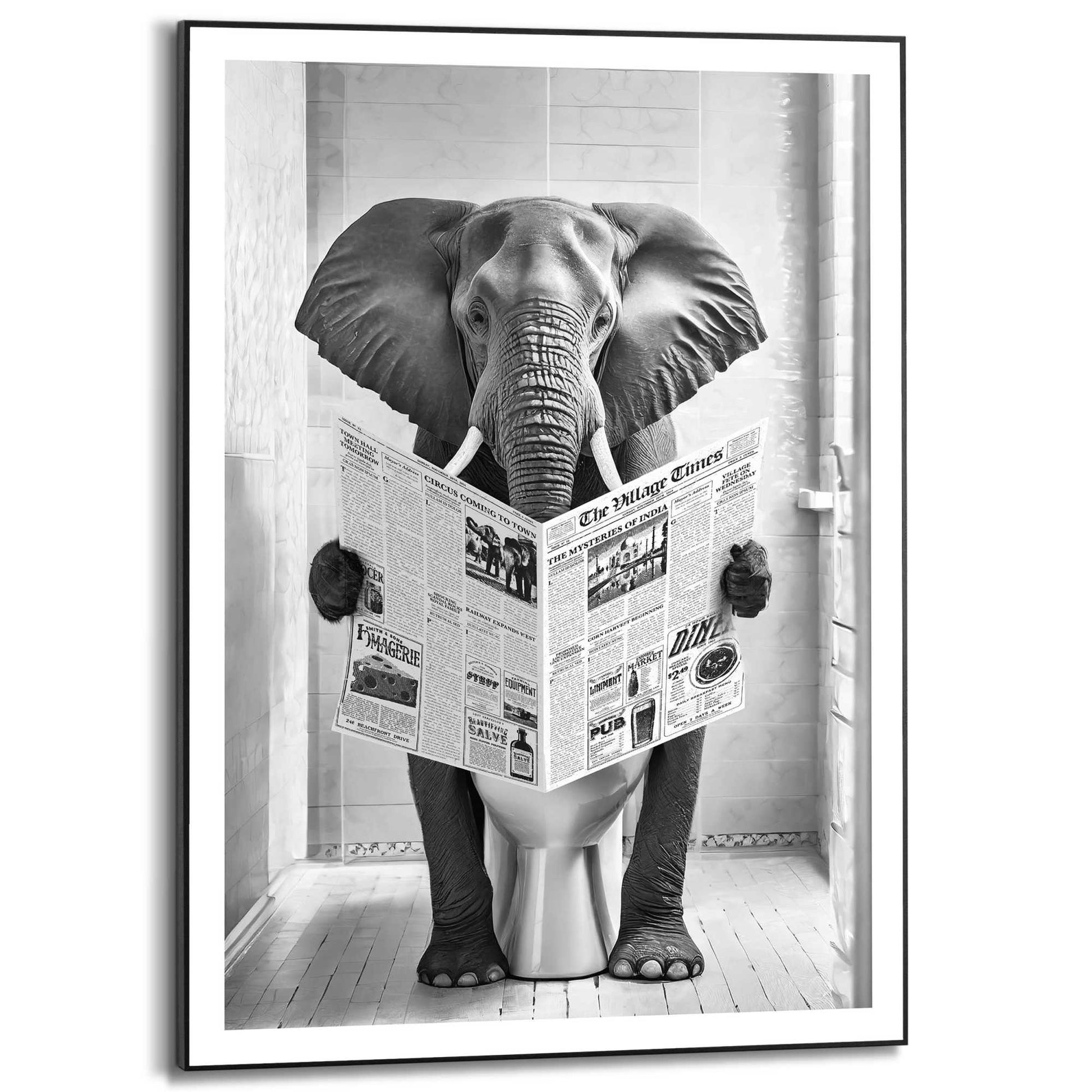 Framed in Black Elephant Toilet 70x50