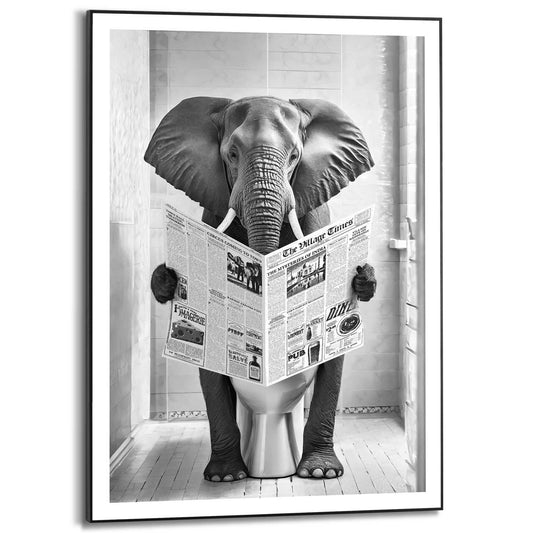 Framed in Black Elephant Toilet 70x50